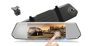 7.0 Inch 1080p 2.5D Glass Touch Screen Dual Lens Mirror Dash Cam Front Rear Dash Mirror Camera Car Driving Video Recorder